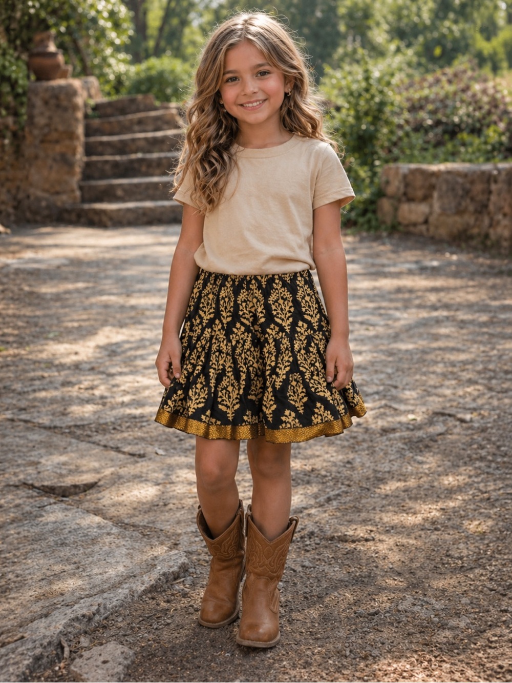 ✨ Boho Tiered Skirt • Made in India • Girls Size 12